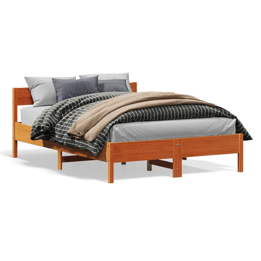 vidaXL Cama sin colchón madera maciza de pino marrón cera 140x200 cm