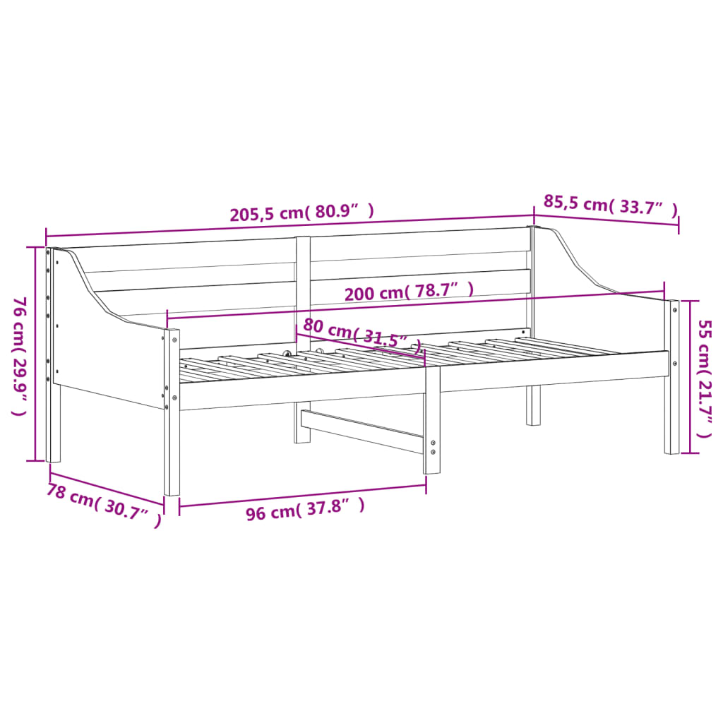 vidaXL Sofá cama sin colchón madera maciza pino marrón cera 80x200 cm