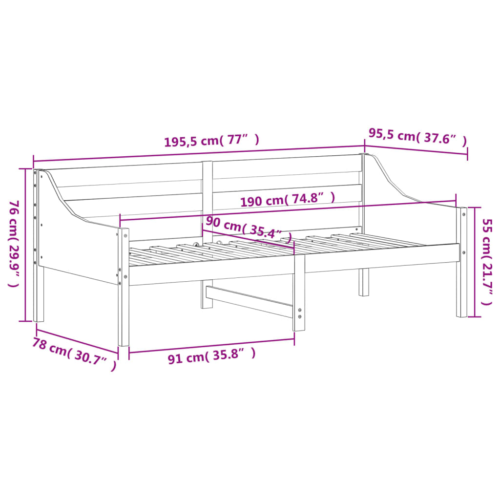 vidaXL Sofá cama sin colchón madera maciza de pino 90x190 cm