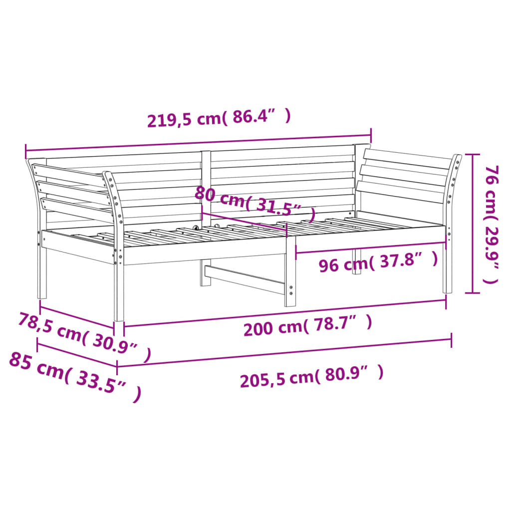 vidaXL Sofá cama sin colchón madera maciza de pino 80x200 cm