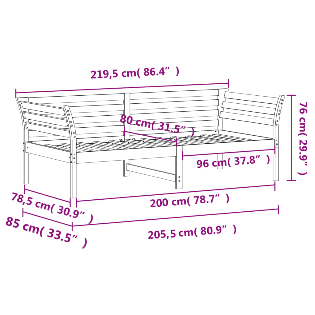 vidaXL Sofá cama sin colchón madera maciza de pino blanco 80x200 cm