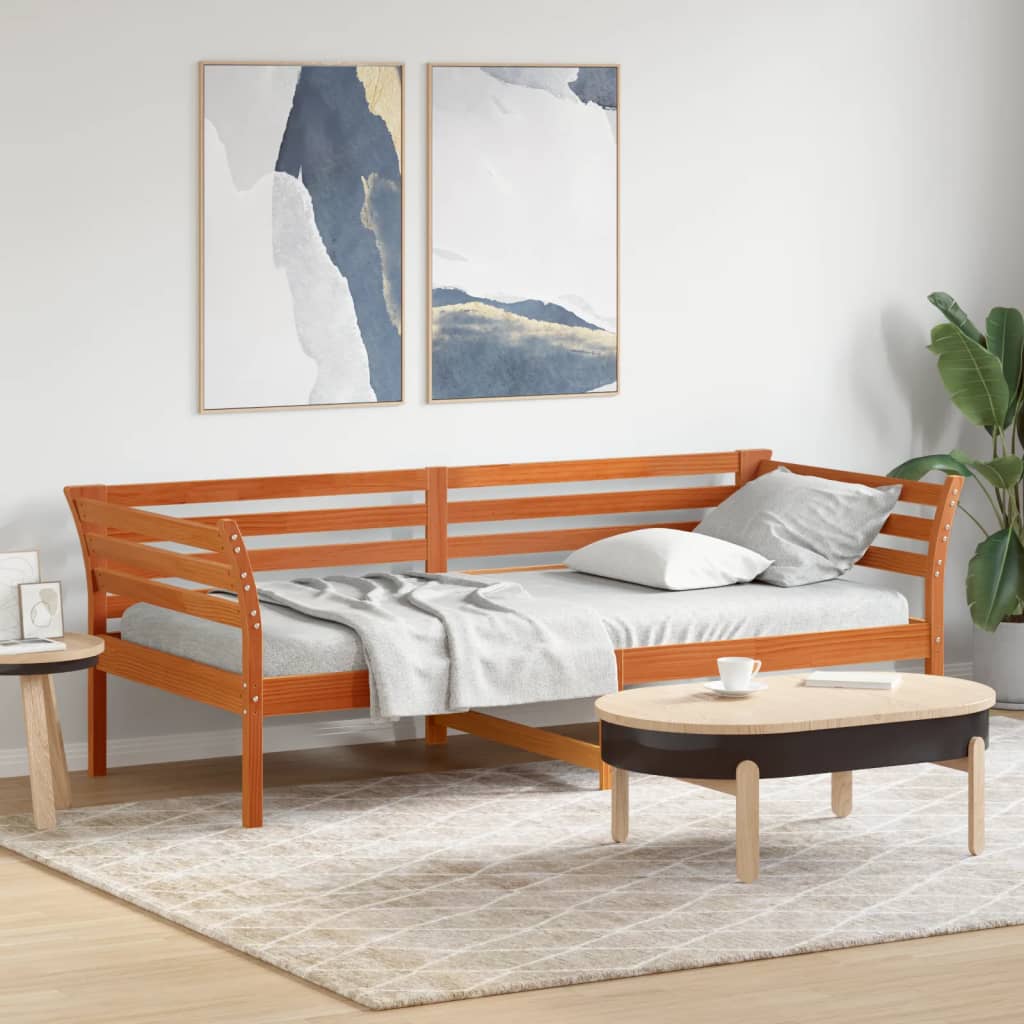 vidaXL Sofá cama sin colchón madera maciza pino marrón cera 80x200 cm