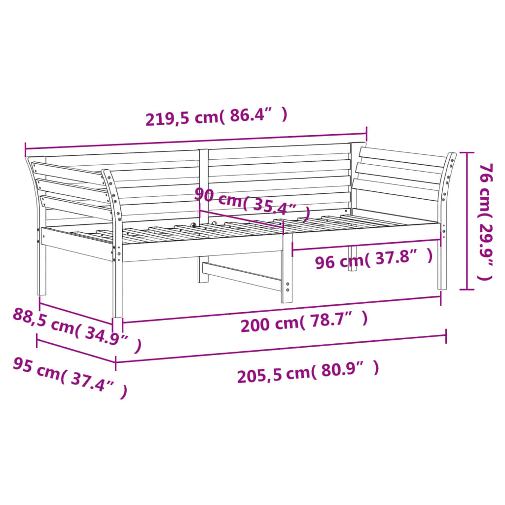 vidaXL Sofá cama sin colchón madera maciza de pino blanco 90x200 cm