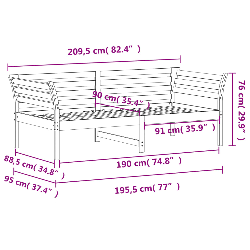 vidaXL Sofá cama sin colchón madera maciza de pino 90x190 cm