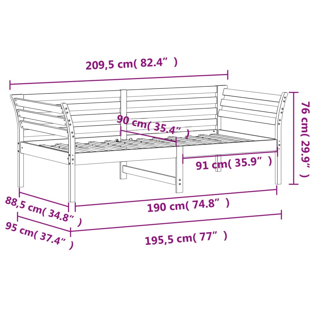 vidaXL Sofá cama sin colchón madera maciza de pino blanco 90x190 cm