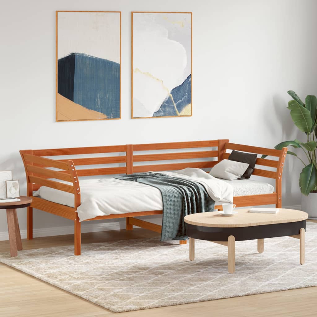 vidaXL Sofá cama sin colchón madera maciza pino marrón cera 90x190 cm