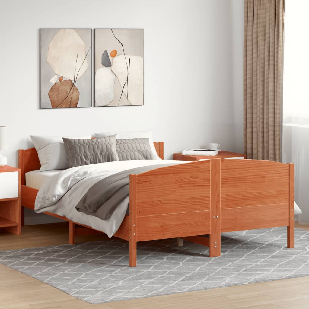 vidaXL Cama sin colchón madera maciza de pino marrón cera 120x200 cm