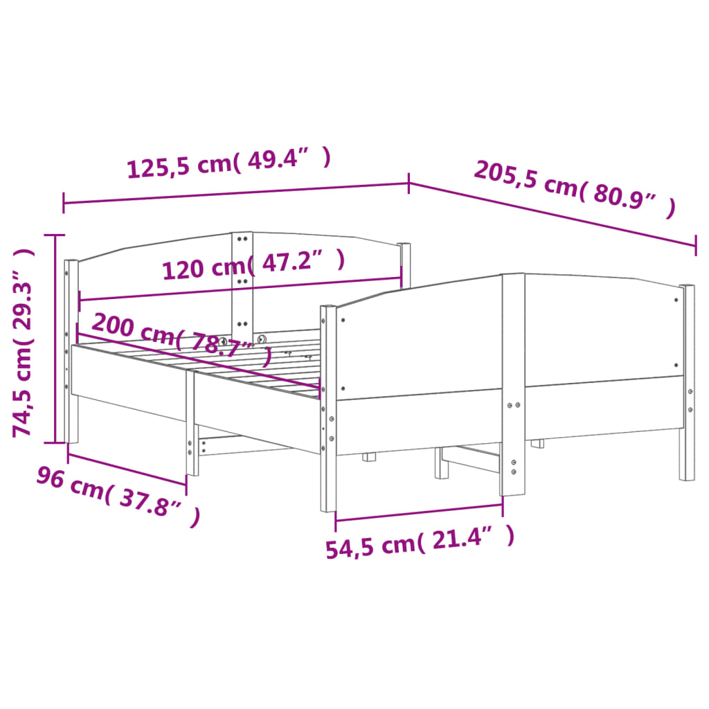 vidaXL Cama sin colchón madera maciza de pino marrón cera 120x200 cm