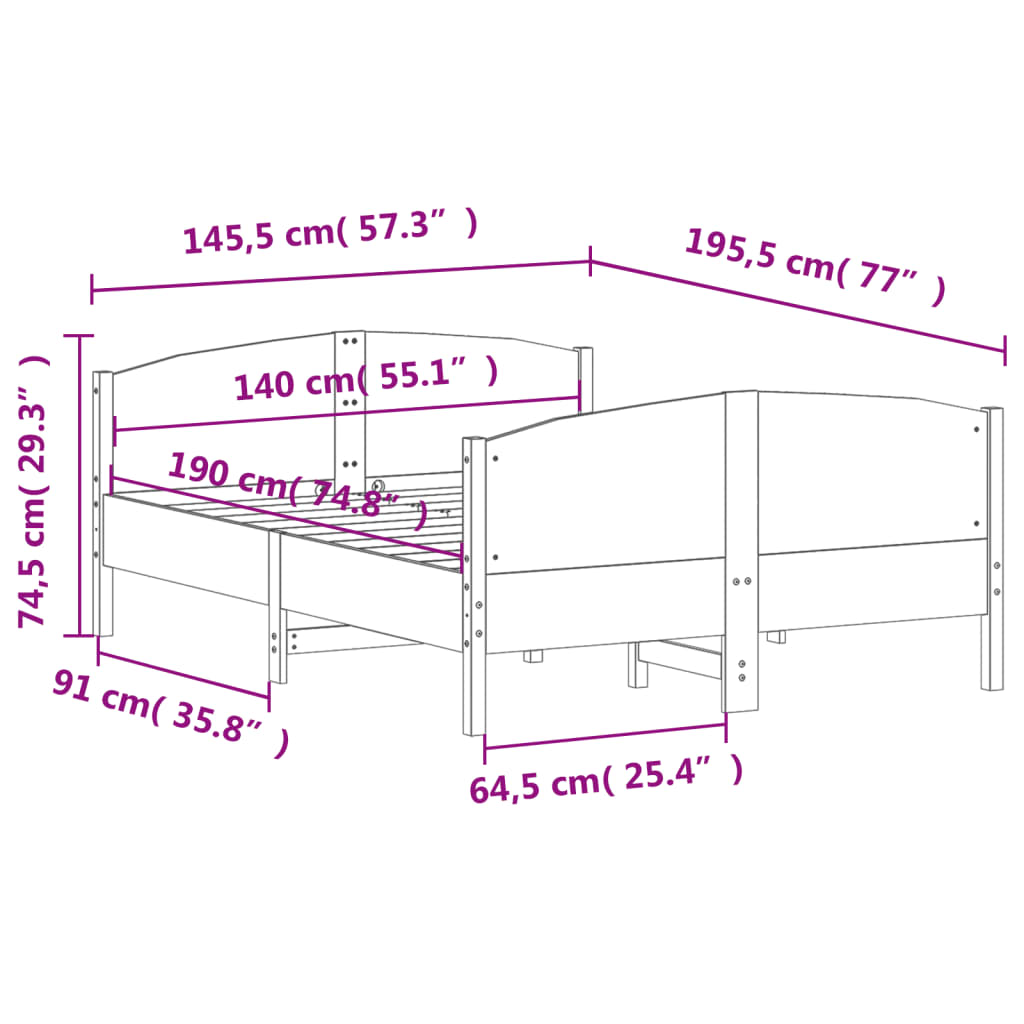 vidaXL Cama sin colchón madera maciza de pino marrón cera 140x190 cm