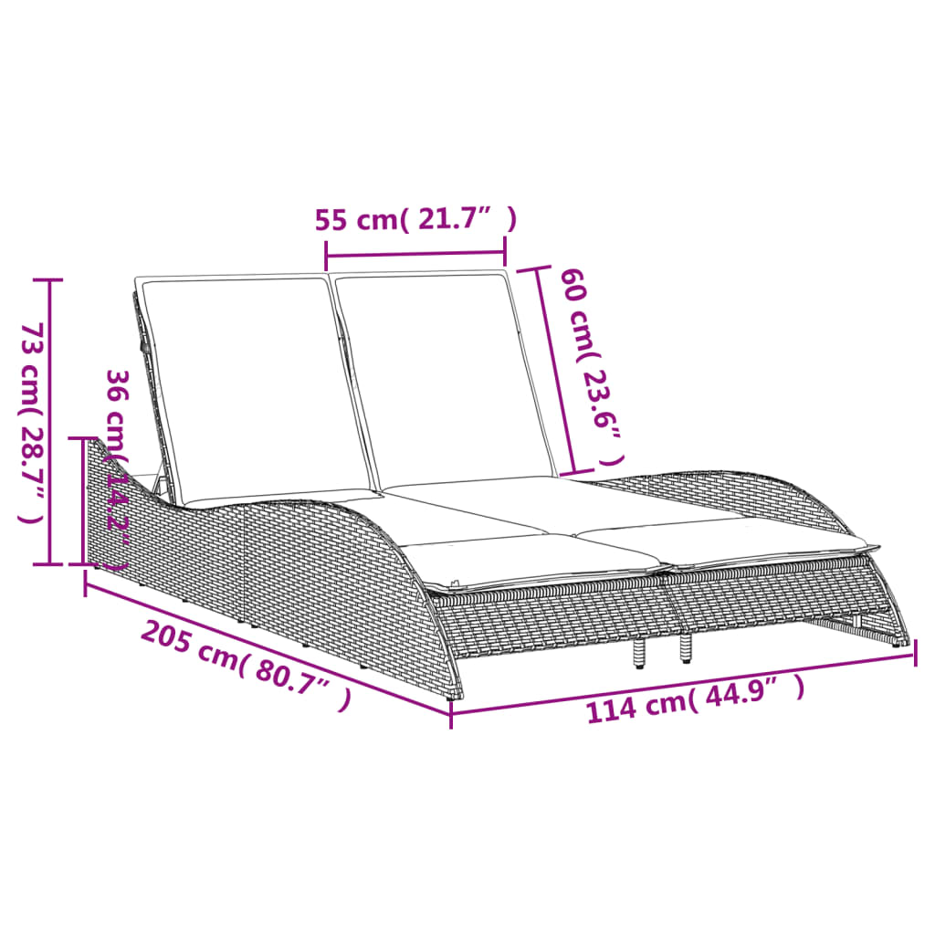 vidaXL Tumbona con cojines ratán sintético beige 114x205x73 cm