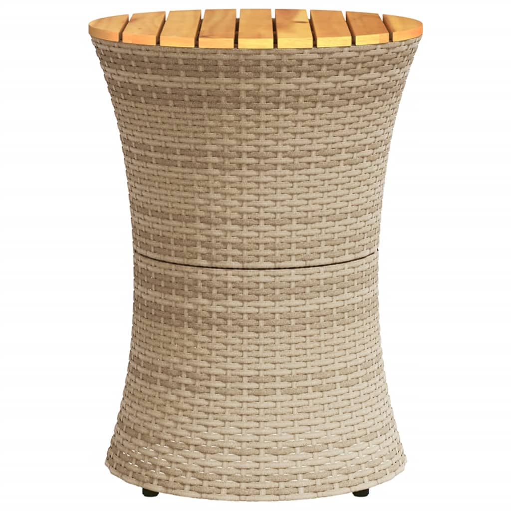 vidaXL Mesa de jardín forma de tambor ratán sintético y madera beige