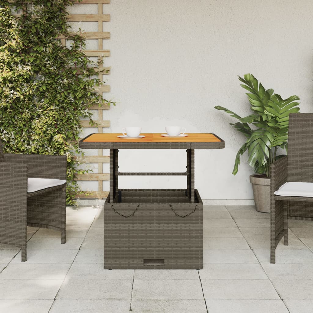 vidaXL Mesa de jardín ratán sintético y madera acacia gris 80x80x71 cm