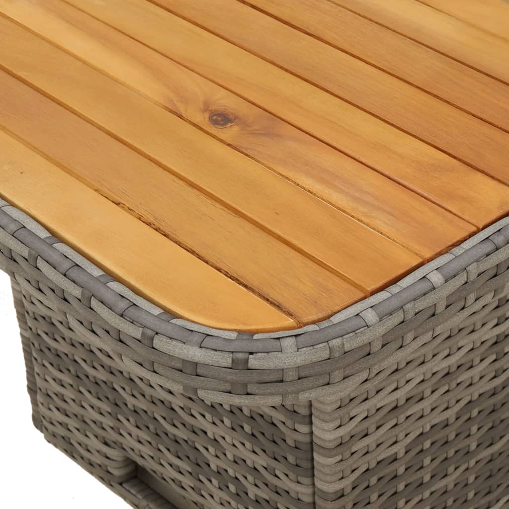 vidaXL Mesa de jardín ratán sintético y madera acacia gris 80x80x71 cm