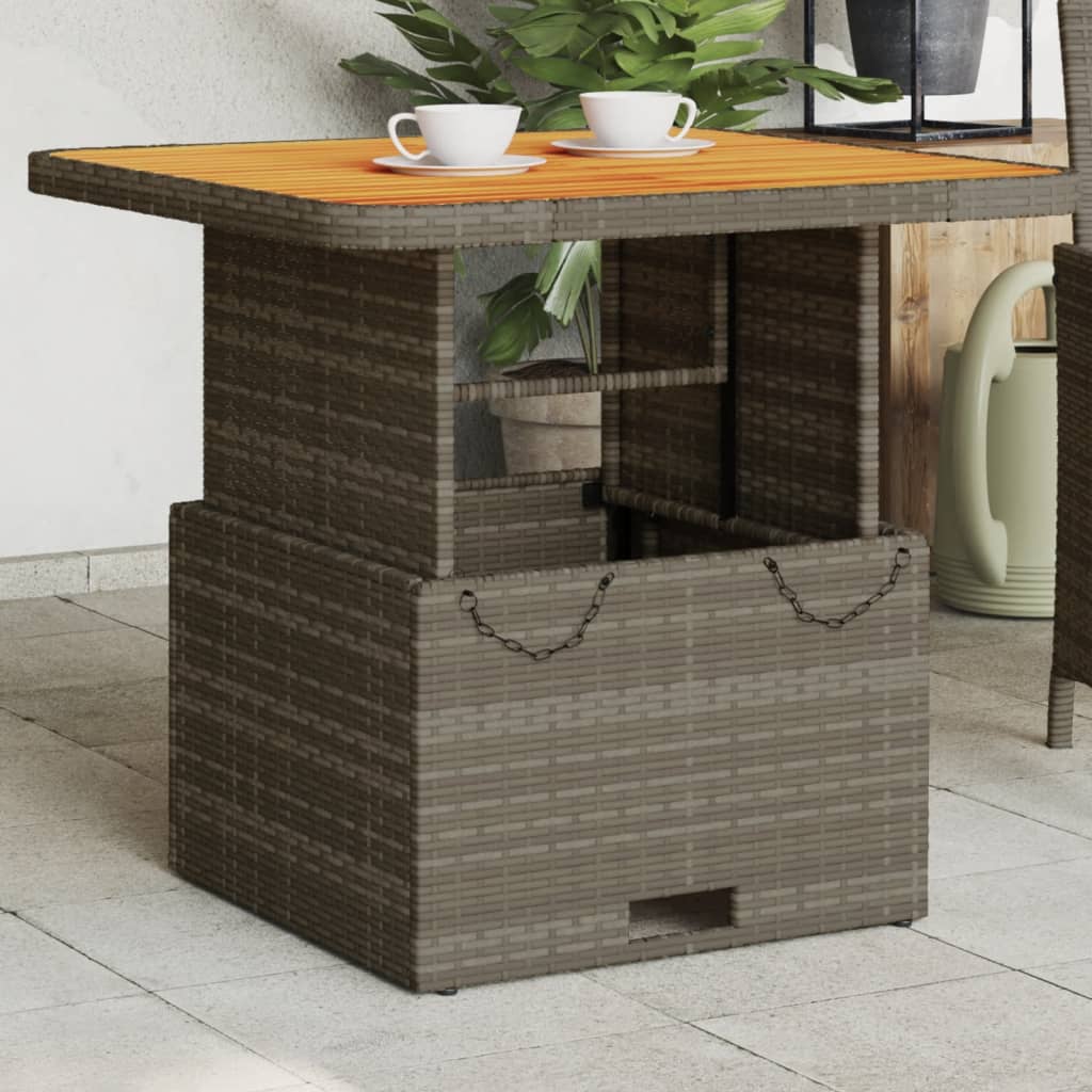 vidaXL Mesa de jardín ratán sintético y madera acacia gris 80x80x71 cm