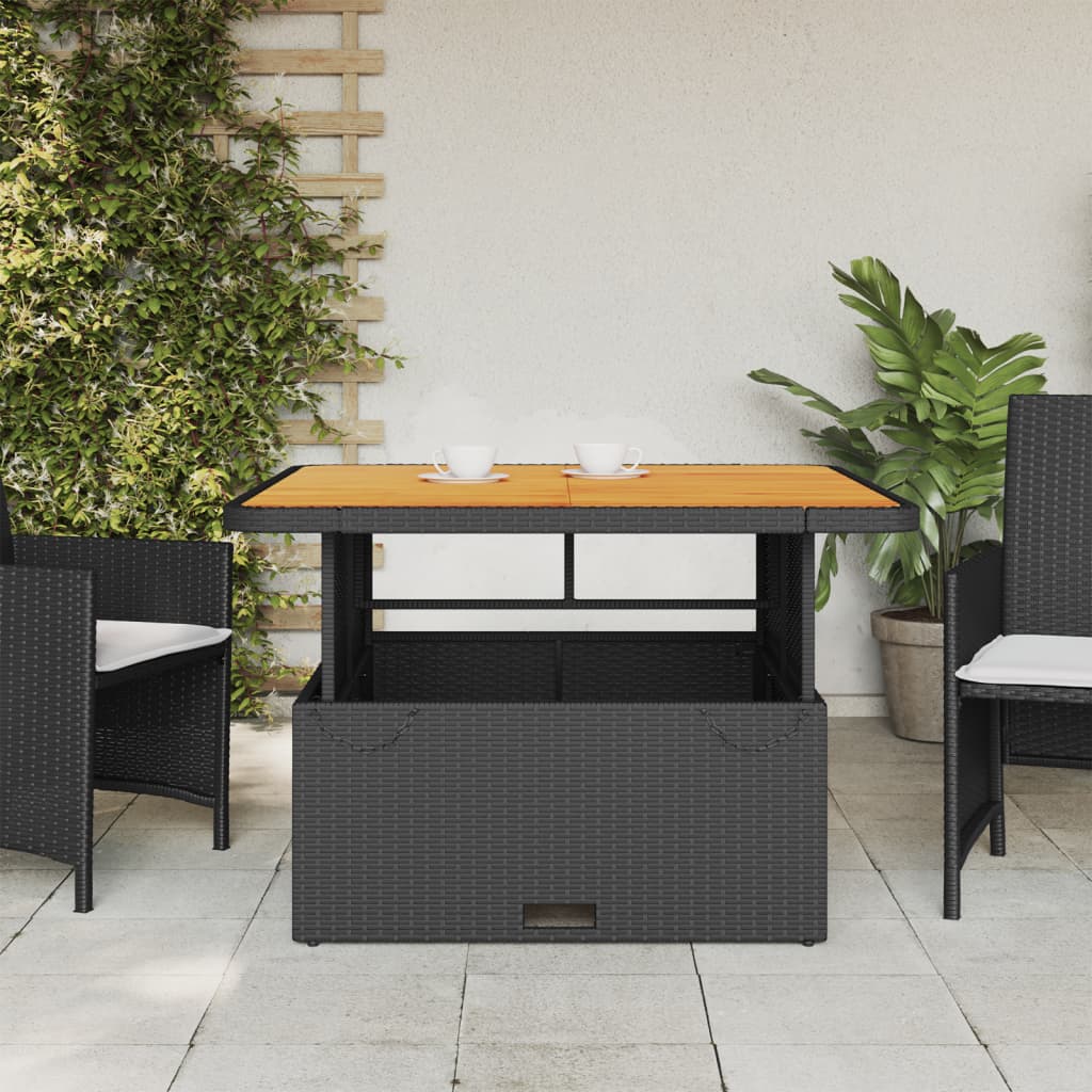 vidaXL Mesa de jardín madera de acacia y ratán PE negro 110x110x71 cm