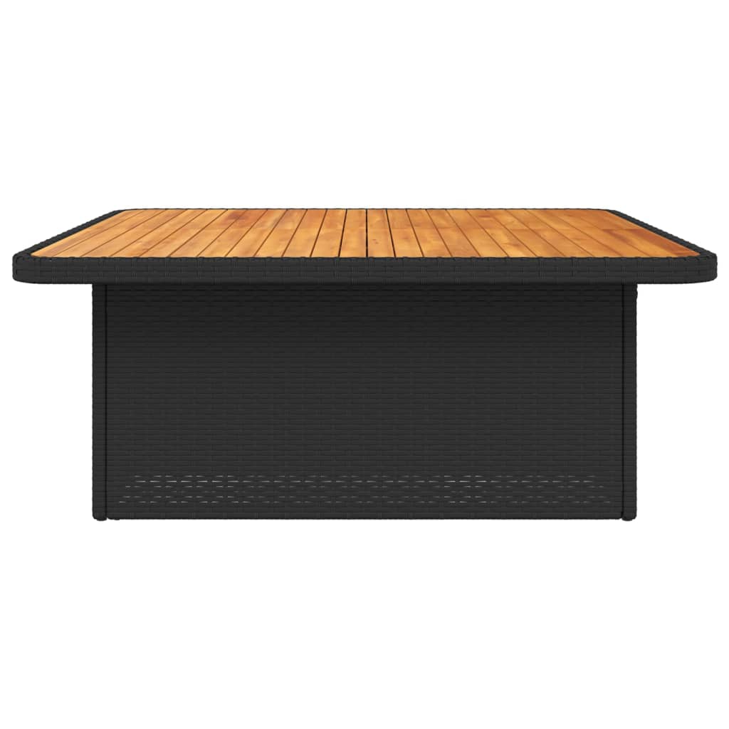 vidaXL Mesa de jardín madera de acacia y ratán PE negro 110x110x71 cm