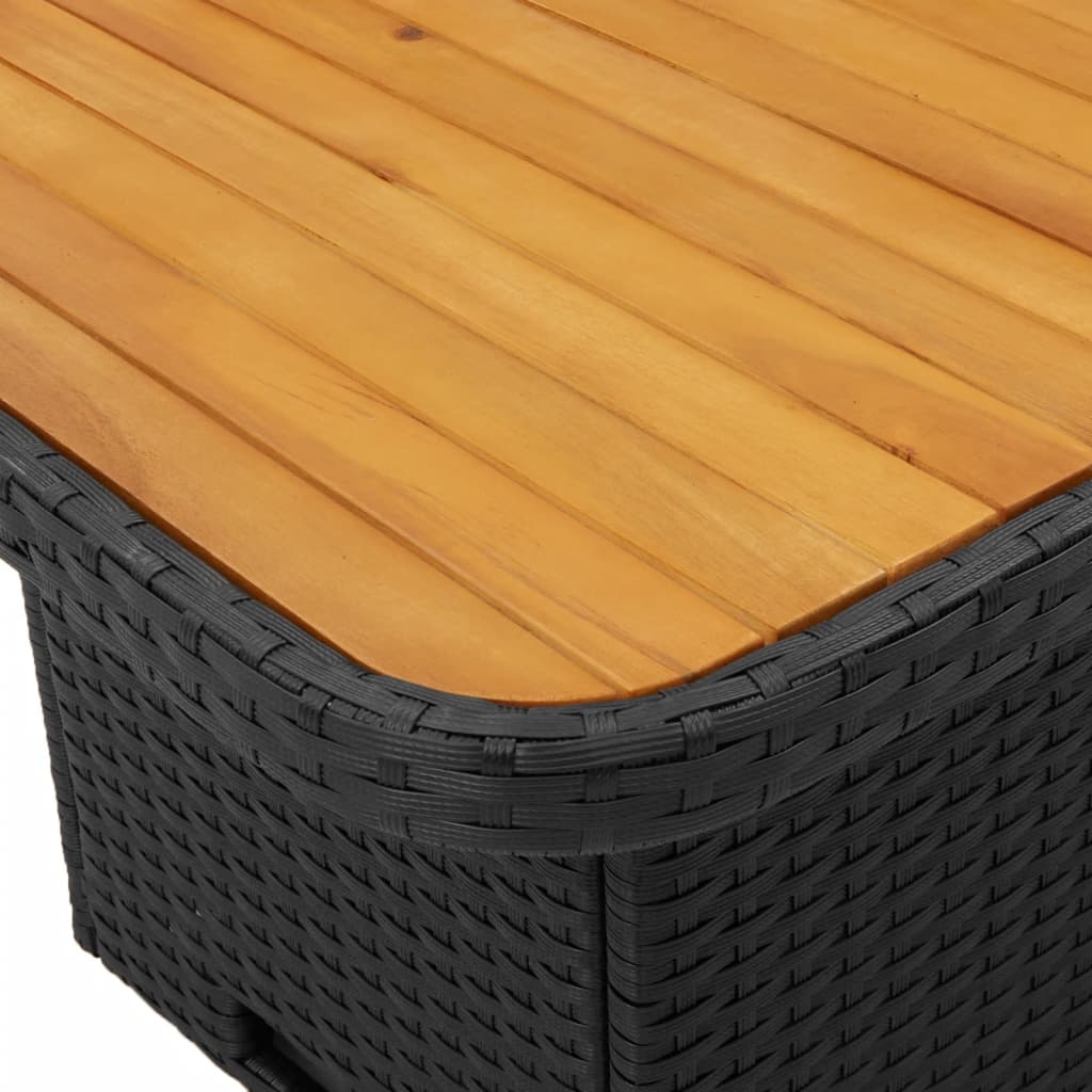 vidaXL Mesa de jardín madera de acacia y ratán PE negro 110x110x71 cm