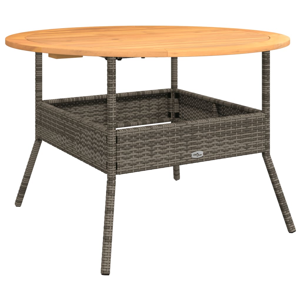 vidaXL Mesa de jardín superficie de madera ratán PE gris Ø110x71 cm