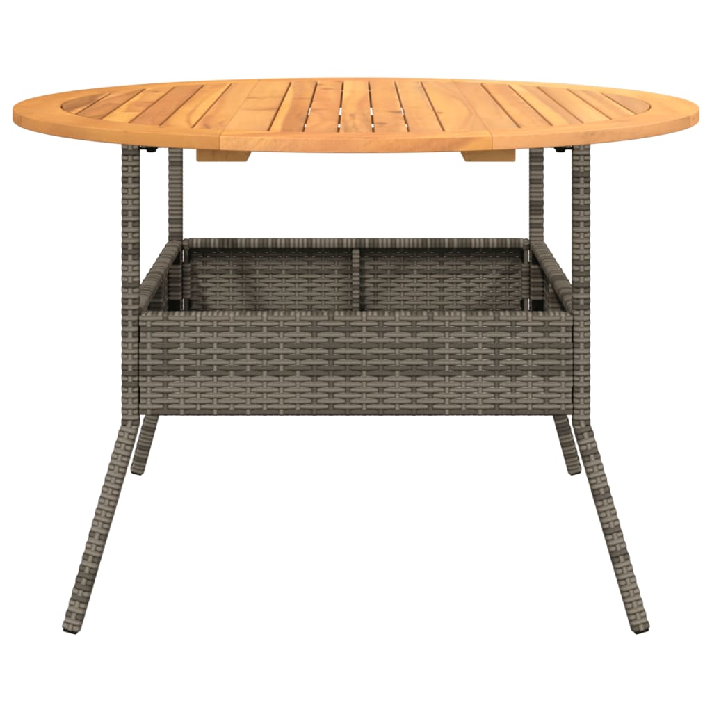 vidaXL Mesa de jardín superficie de madera ratán PE gris Ø110x71 cm