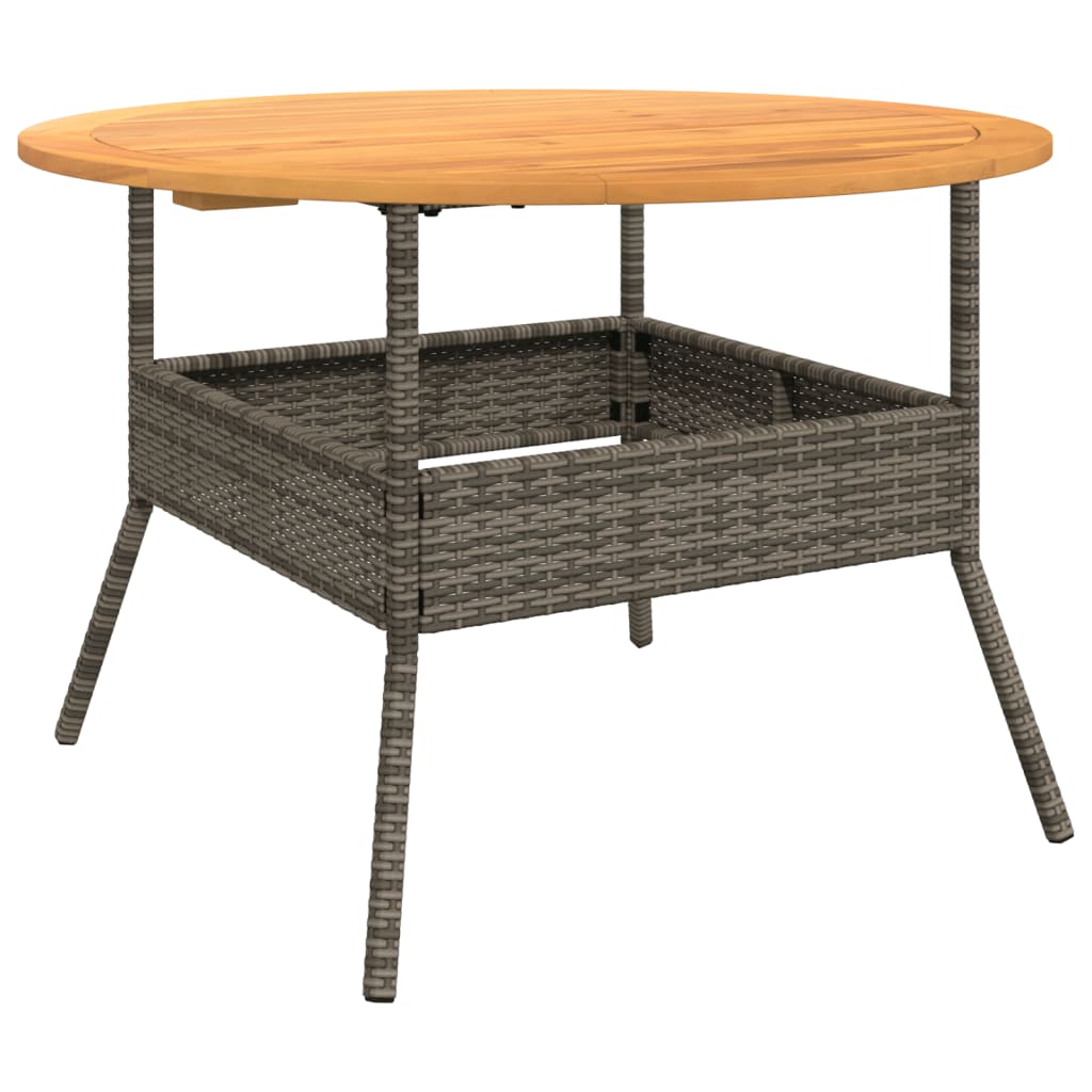 vidaXL Mesa de jardín superficie de madera ratán PE gris Ø110x71 cm