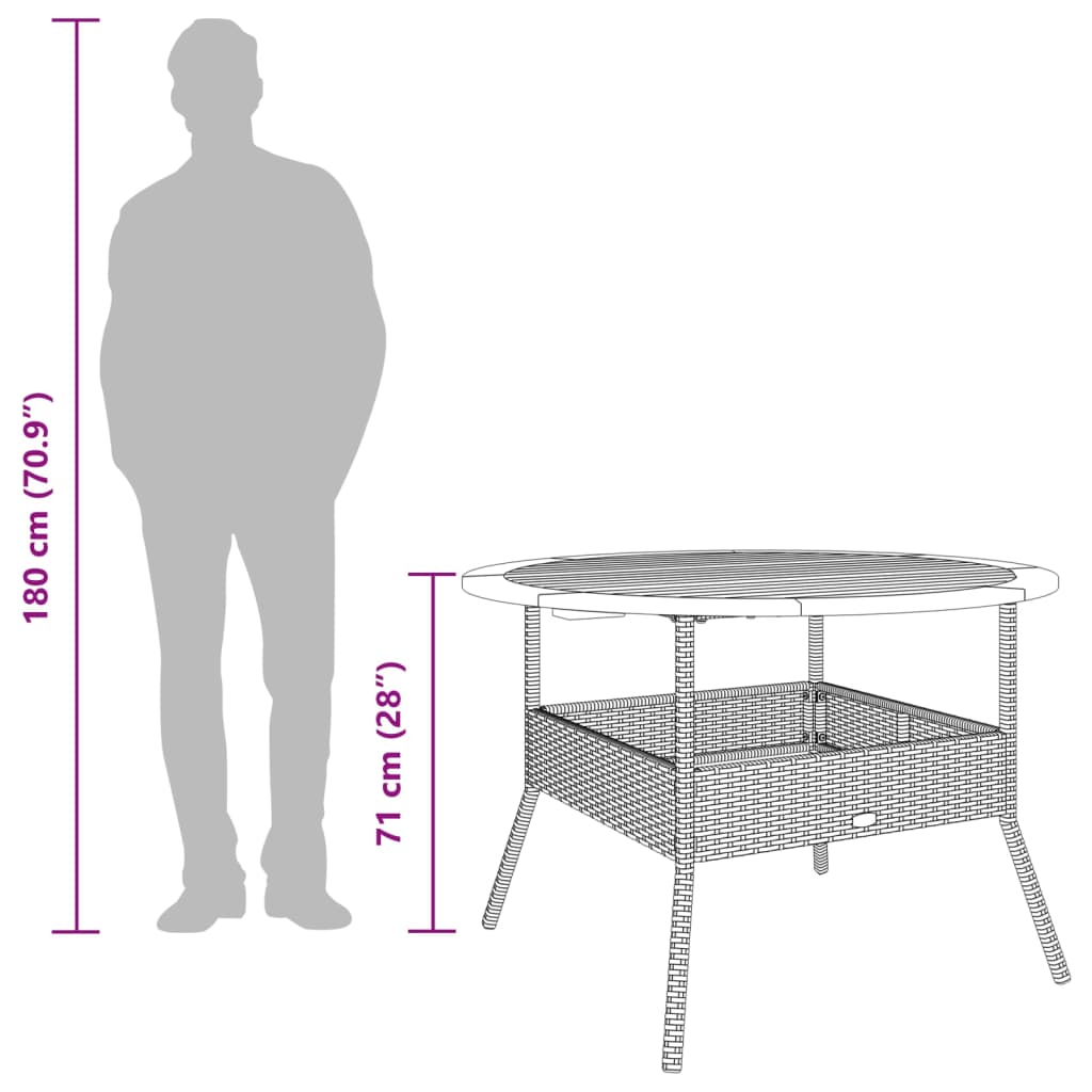 vidaXL Mesa de jardín superficie de madera ratán PE gris Ø110x71 cm