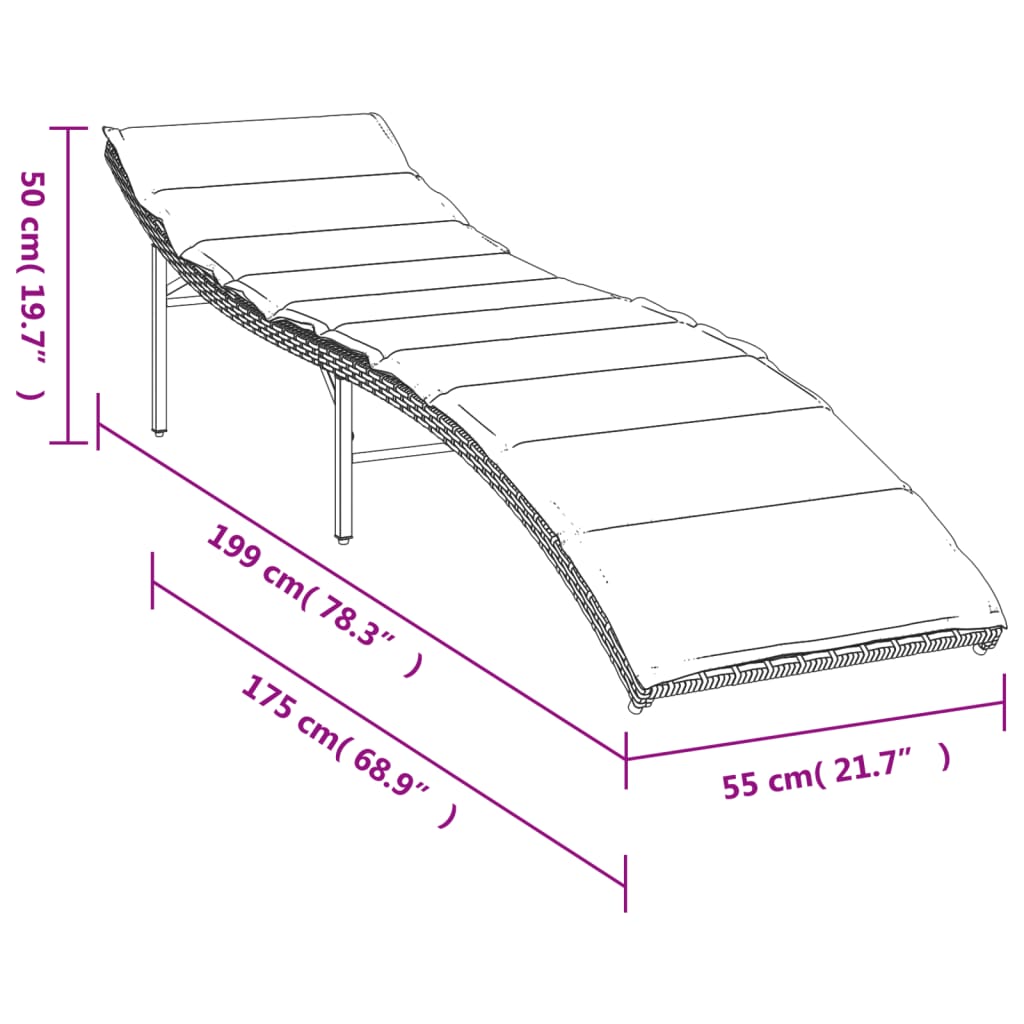 vidaXL Tumbona con cojín ratán sintético gris 55x199x50 cm