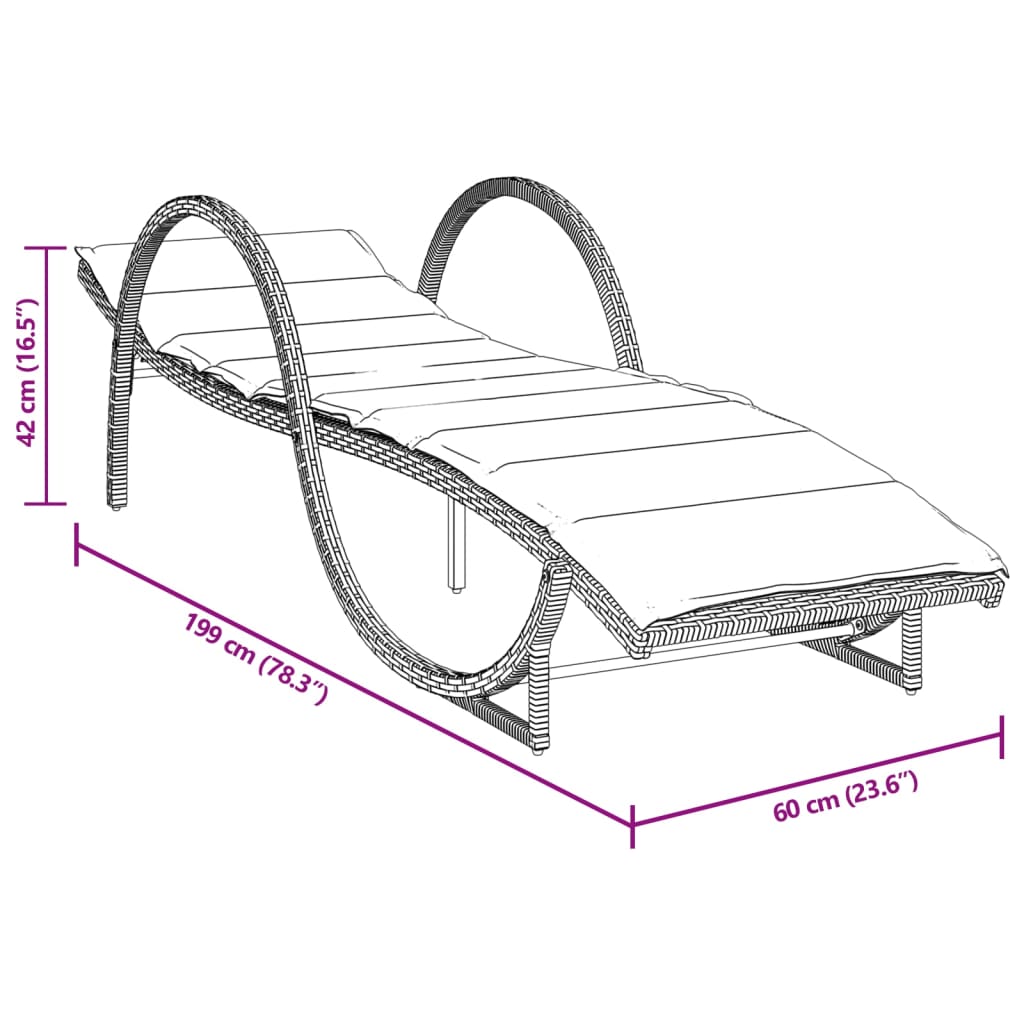 vidaXL Tumbona con cojín ratán sintético marrón 60x199x42 cm