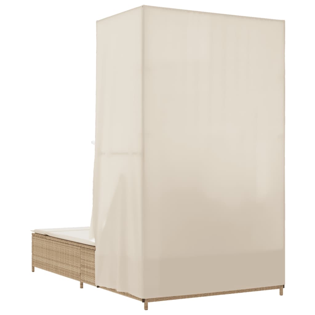 vidaXL Tumbona doble con techo y cortinas ratán sintético beige