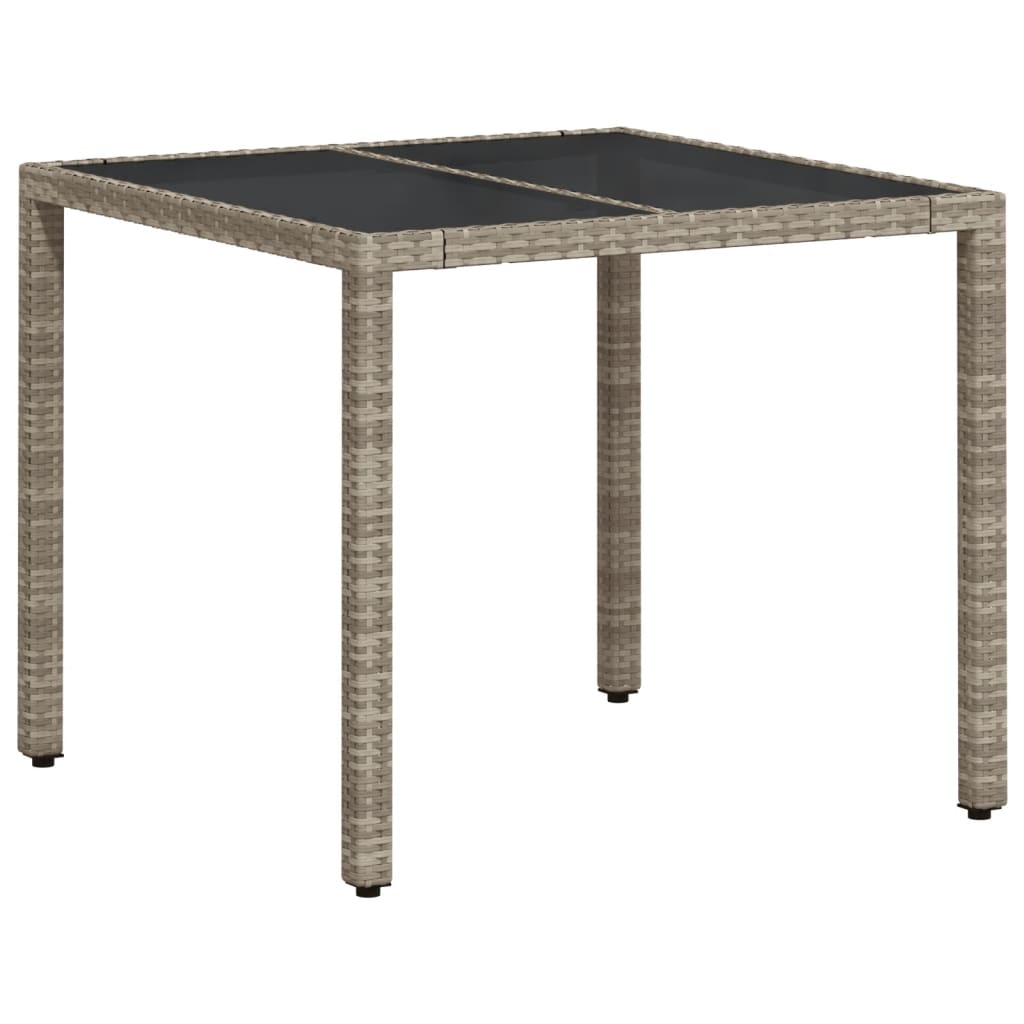 vidaXL Mesa de jardín superficie vidrio ratán PE gris claro 90x90x75cm