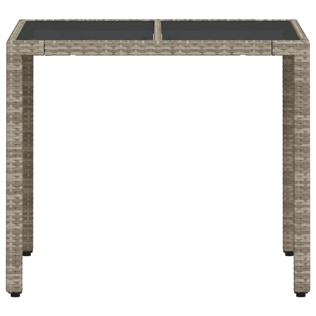 vidaXL Mesa de jardín superficie vidrio ratán PE gris claro 90x90x75cm