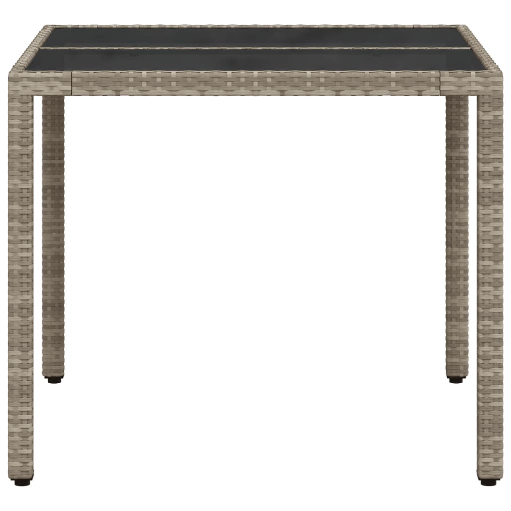 vidaXL Mesa de jardín superficie vidrio ratán PE gris claro 90x90x75cm