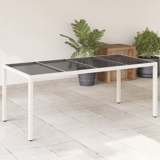 vidaXL Mesa de jardín superficie de vidrio ratán PE blanco 190x90x75cm