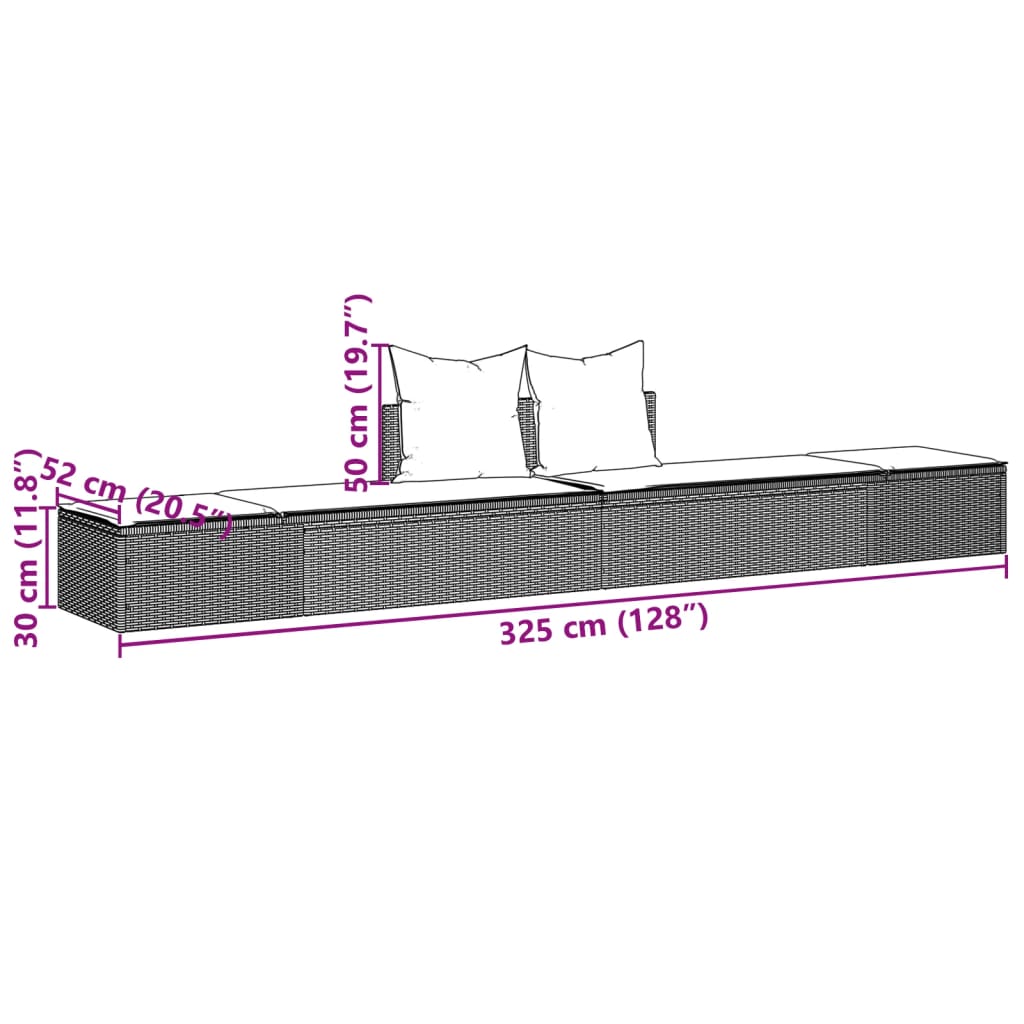 vidaXL Tumbona doble con cojines ratán sintético gris claro