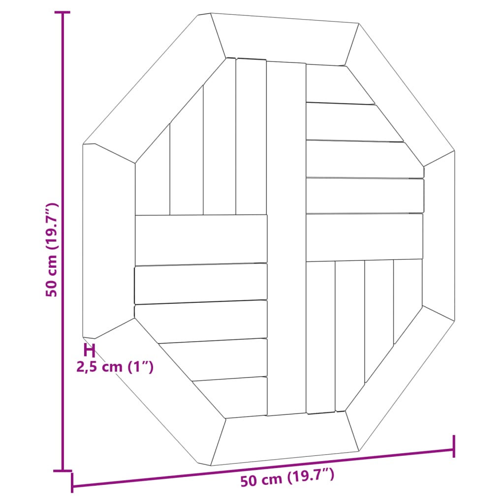 vidaXL Tablero de mesa octogonal de madera maciza de teca 50x50x2,5 cm