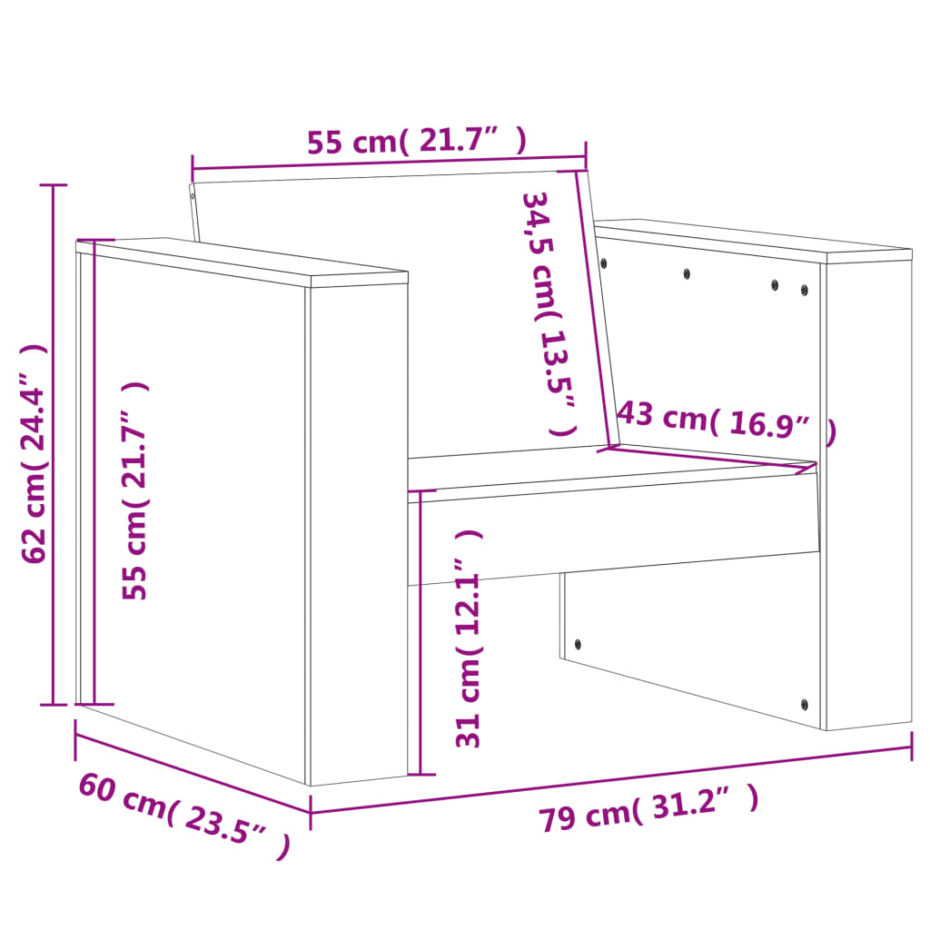 vidaXL Sofá de jardín madera maciza de pino blanco 79x60x62 cm