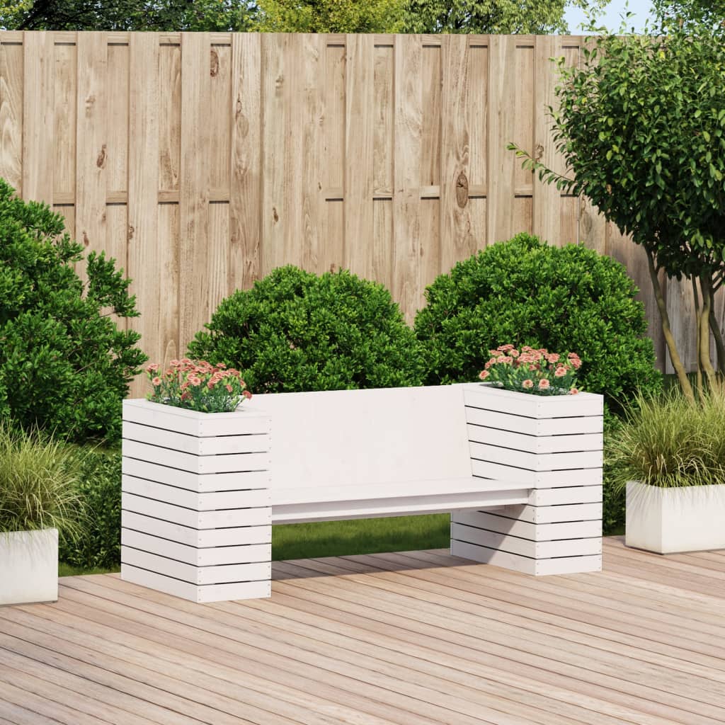 vidaXL Banco con jardineras madera maciza pino blanco 167,5x60x65 cm