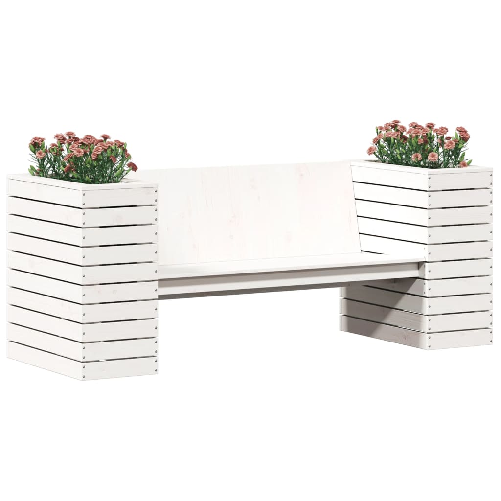 vidaXL Banco con jardineras madera maciza pino blanco 167,5x60x65 cm