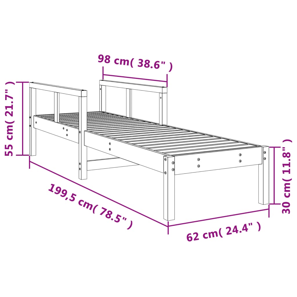 vidaXL Tumbona de madera maciza de pino marrón cera 199,5x62x55 cm