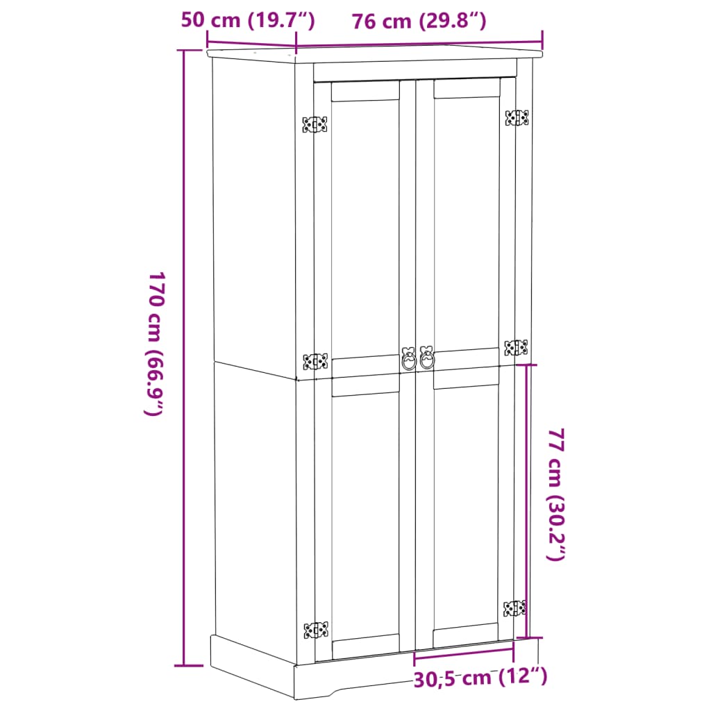 vidaXL Armario Corona madera maciza de pino 76x50x170 cm