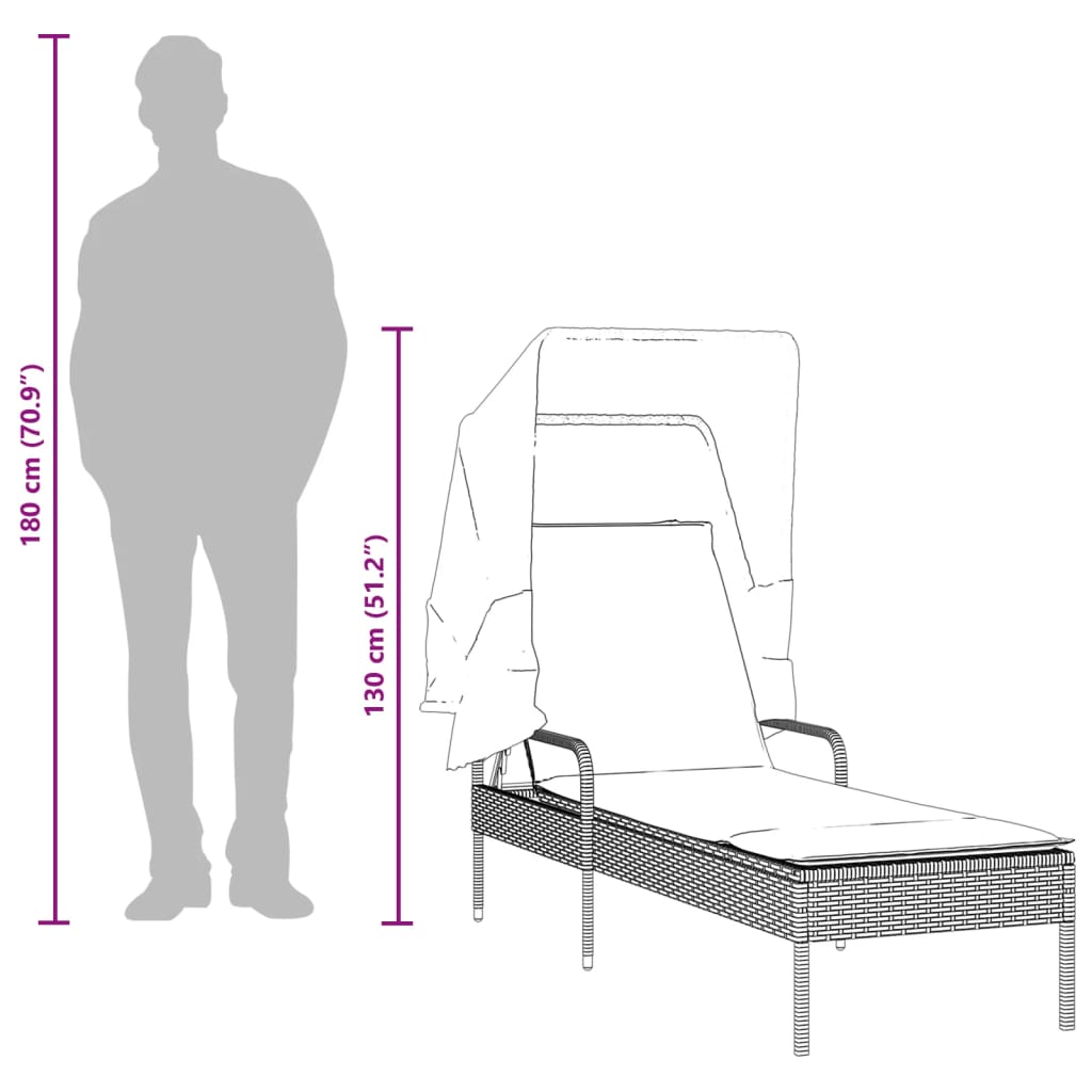 vidaXL Tumbona con capota y mesa ratán sintético negro