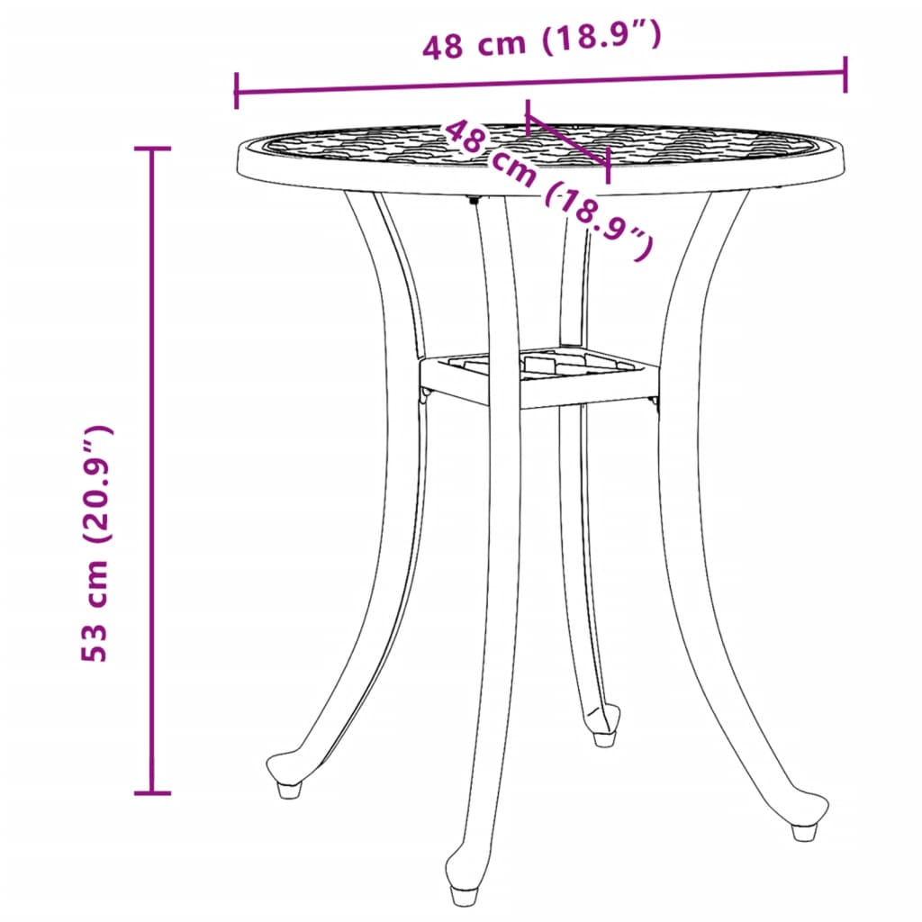 vidaXL Mesa de jardín aluminio fundido negro Ø48x53 cm