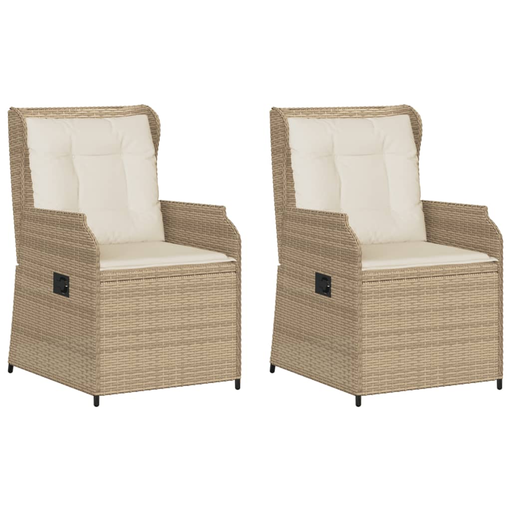 vidaXL Sillones reclinables de jardín con cojines beige 2 uds ratán PE