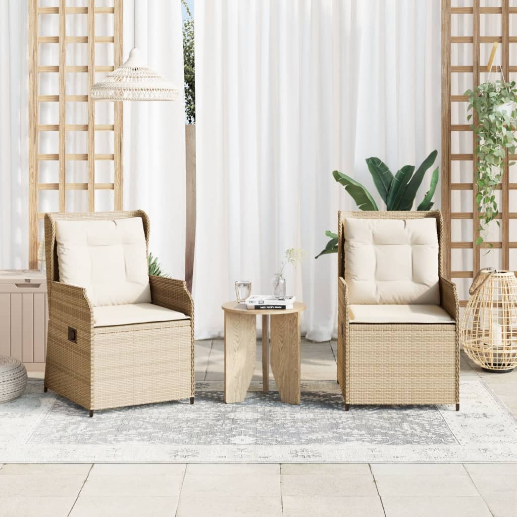 vidaXL Sillones reclinables de jardín con cojines beige 2 uds ratán PE