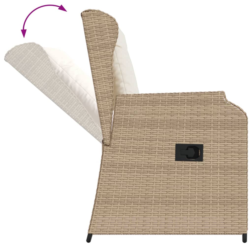 vidaXL Sillones reclinables de jardín con cojines beige 2 uds ratán PE