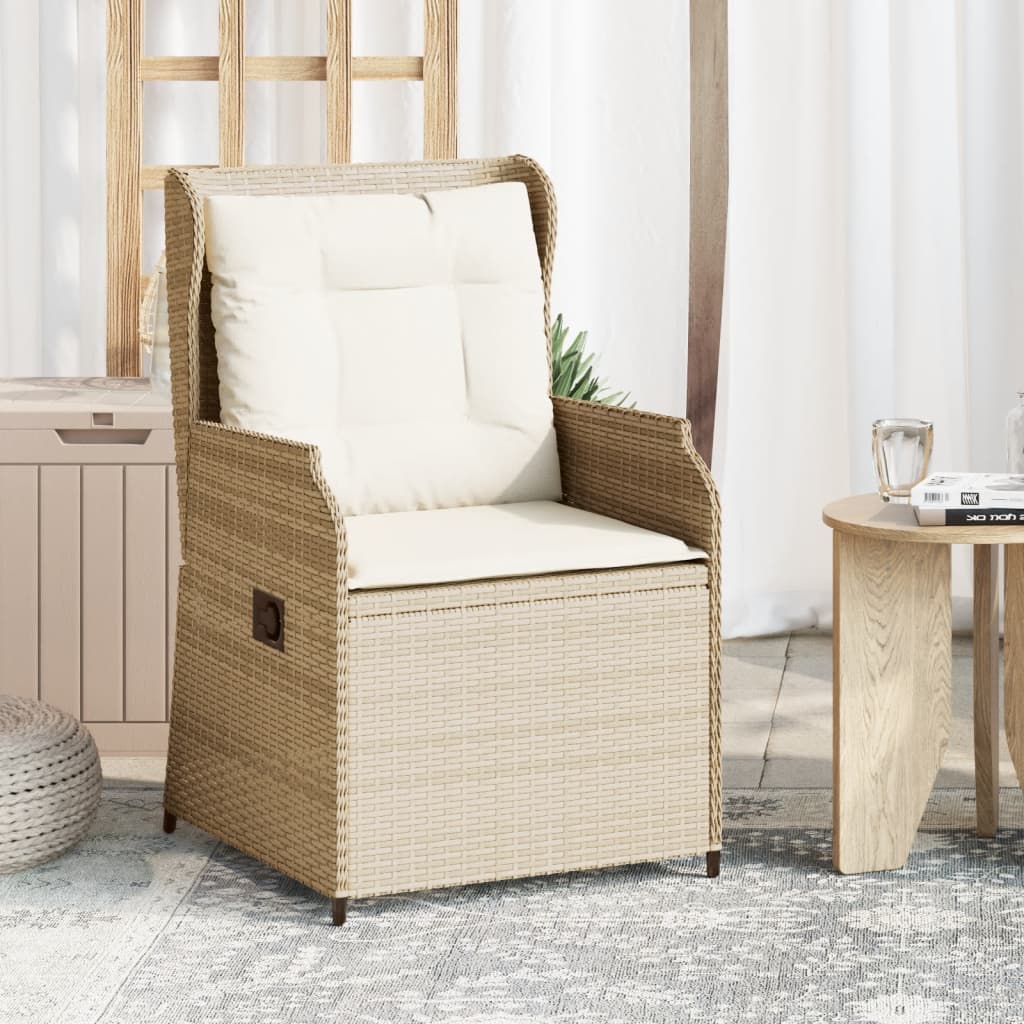 vidaXL Sillones reclinables de jardín con cojines beige 2 uds ratán PE