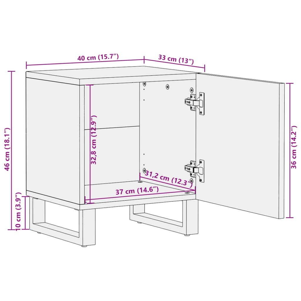 vidaXL Mesita de noche de madera maciza de acacia 40x34x46 cm