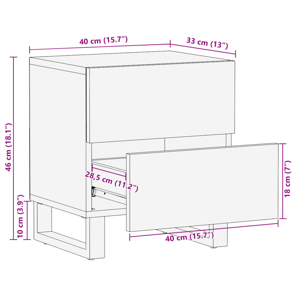 vidaXL Mesita de noche de madera maciza de mango rugosa 40x34x46 cm