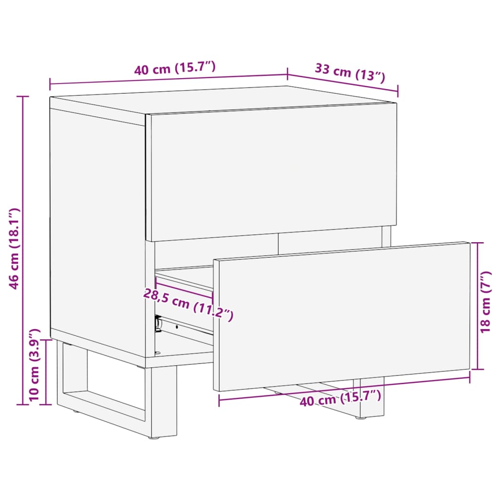 vidaXL Mesita de noche de madera maciza de acacia 40x34x46 cm