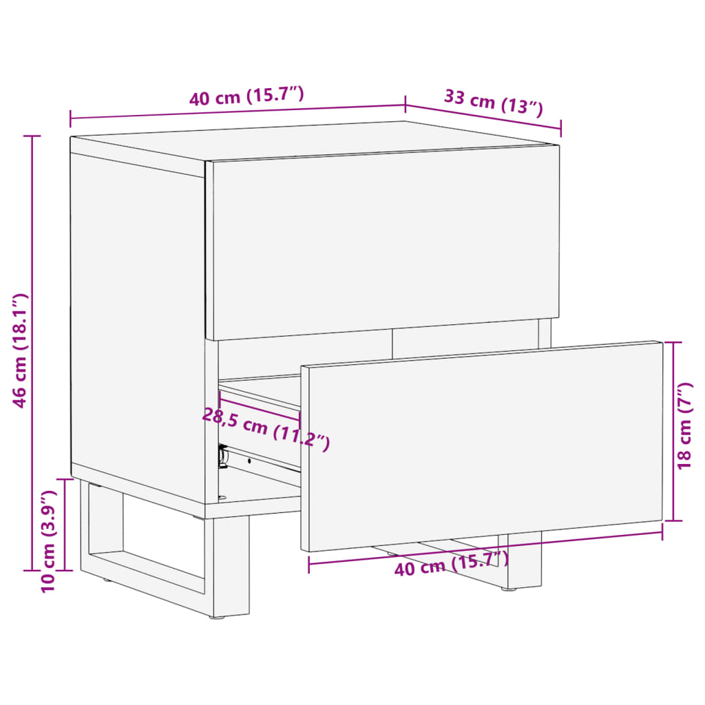 vidaXL Mesita de noche de madera maciza de mango 40x34x46 cm