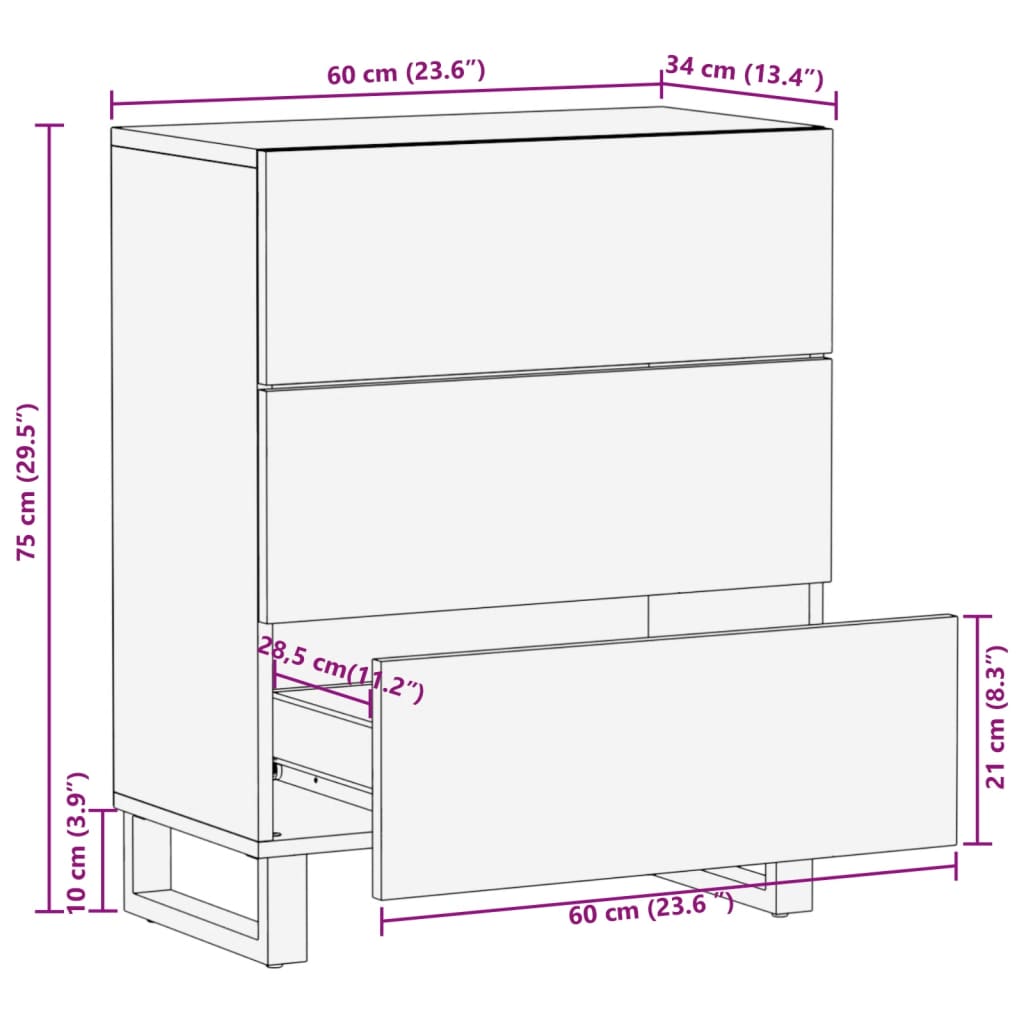 vidaXL Aparador de madera maciza de mango 60x34x75 cm